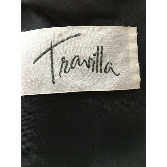 Vintage Travilla Womens Shift Dress 10 Black Mod Cocktail Rhinestone Long Sleeve - Picture 7 of 8